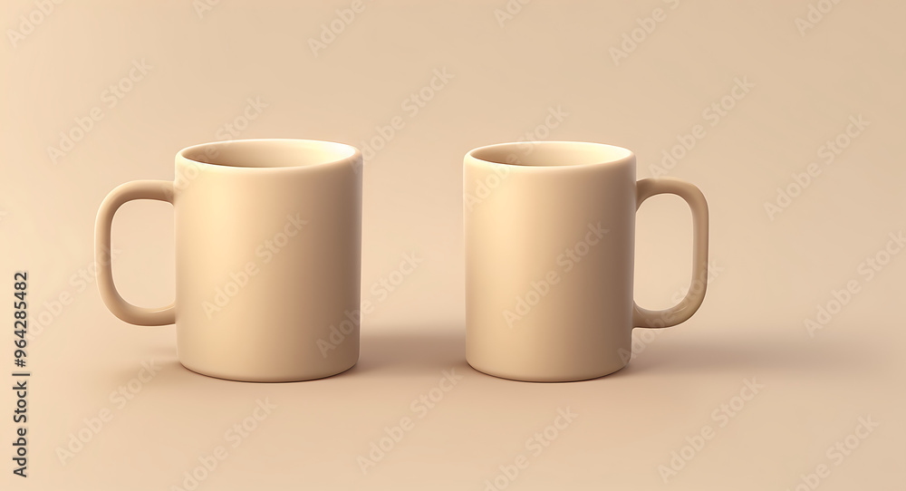 A simple coffee mug mockup on a plain beige backdrop, with subtle shadows to enhance the clean lines and classic design. The focus is on the mug's smooth ceramic surface, perfect for branding 