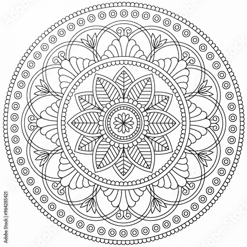 Arrière plan noir et blanc avec motif graphique mandala pour colorier