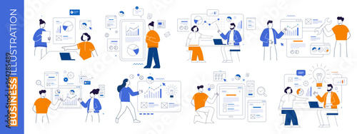Business template illustration : workflow, database, crm, finance, feedback, quality, teamwork, cms, web, ...