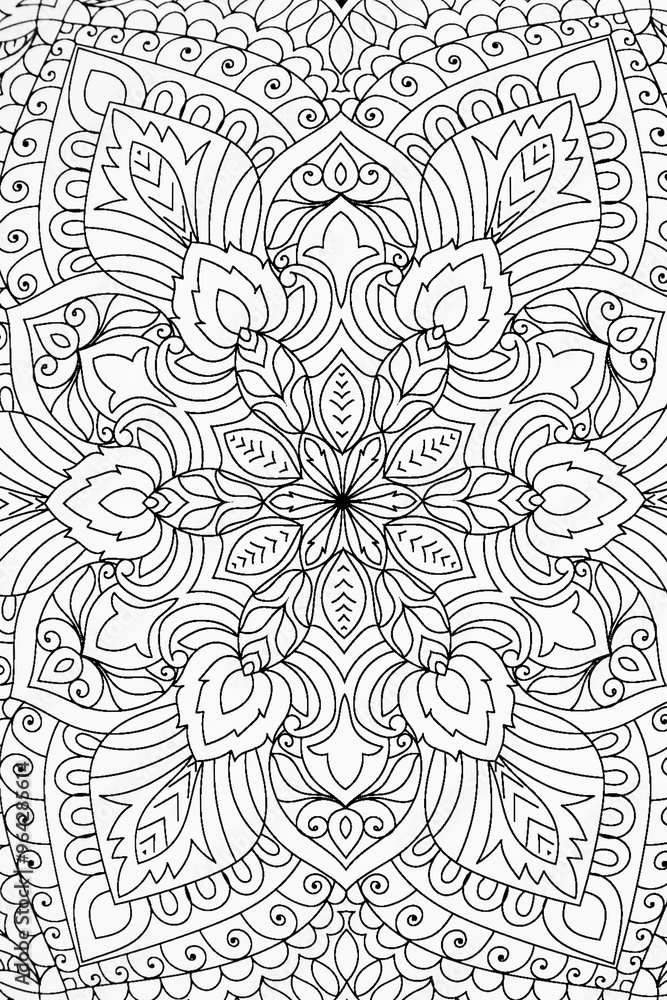 Arrière plan noir et blanc avec motif graphique mandala pour colorier Arrière plan noir et blanc avec motif graphique mandala pour colorier