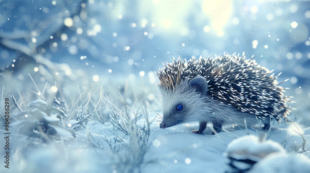 Obraz premium A hedgehog in a snowy forest.