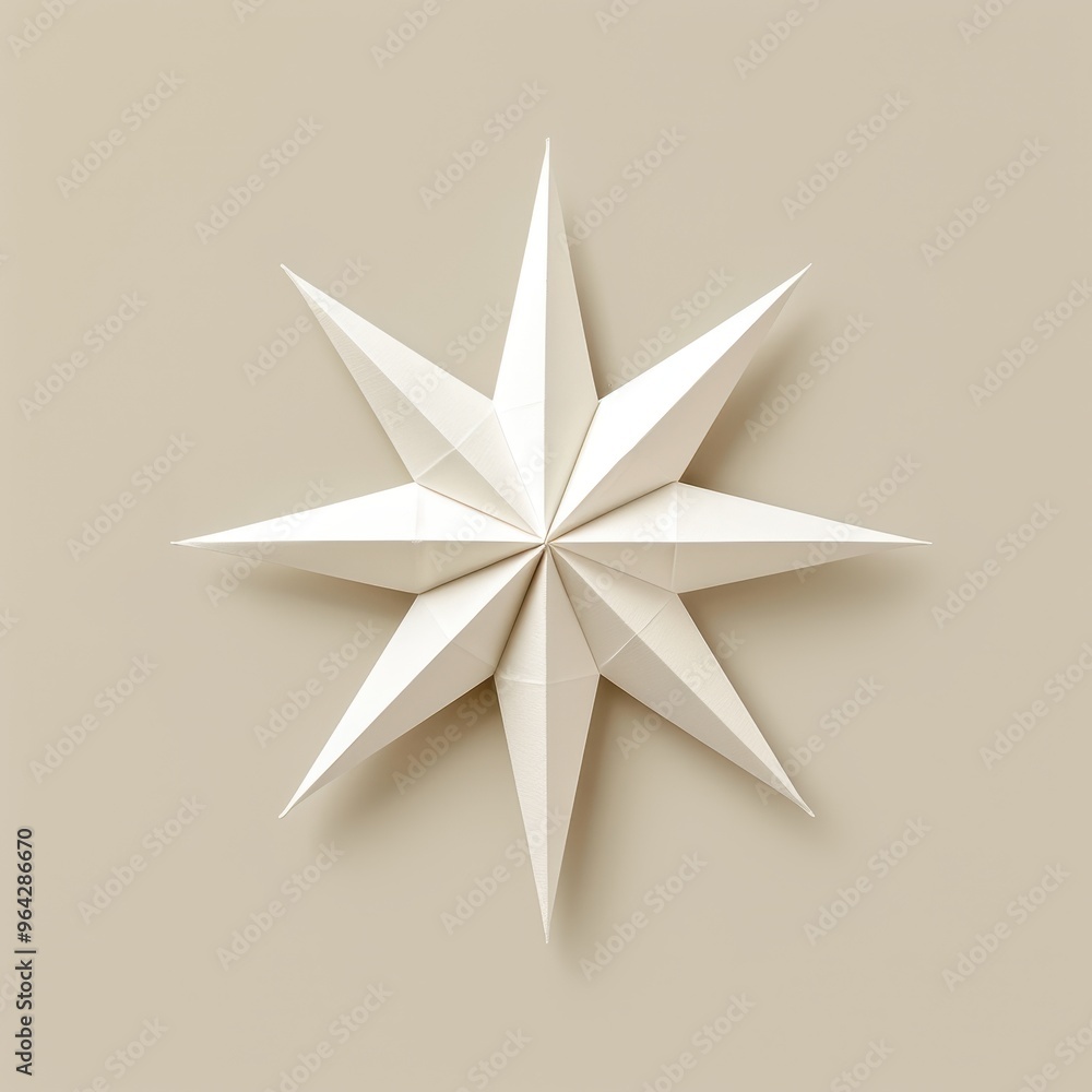 Obraz premium A minimalist white paper star decoration, beautifully crafted with sharp edges, enhancing modern interior aesthetics with elegance.