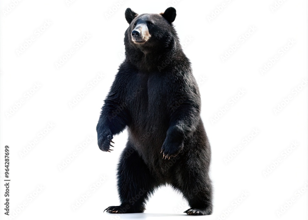 Fototapeta premium Silhouette Of A Large Black Bear Standing Upright With Its Front Paws Raised, Isolated On A White Background