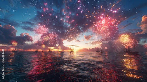 Fireworks Over the Sea 8K Realistic Lighting Highly Detailed

 photo