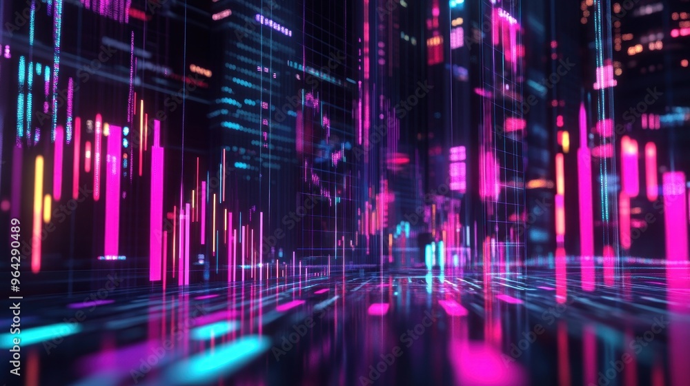 Abstract Digital Cityscape with Neon Lights Abstract Digital Cityscape with Neon Lights