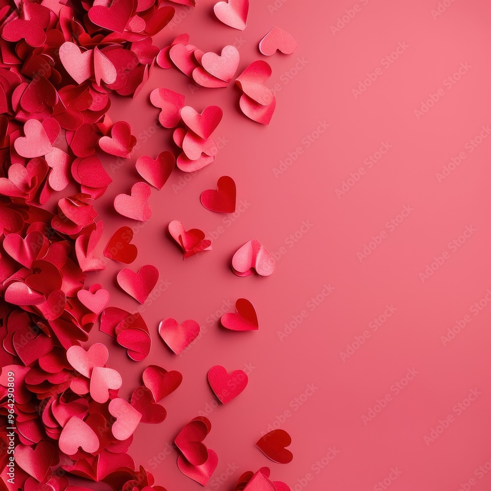 A vibrant collection of red hearts scattered on a pink background, perfect for romantic themes, holidays, and celebrations. A vibrant collection of red hearts scattered on a pink background, perfect for romantic themes, holidays, and celebrations.