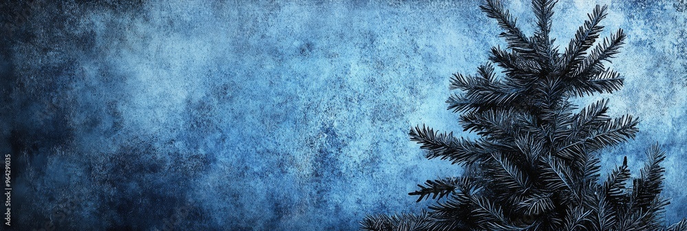 custom made wallpaper toronto digitalAn evergreen tree fills the foreground, set against a textured blue background that gives a calm winter feel