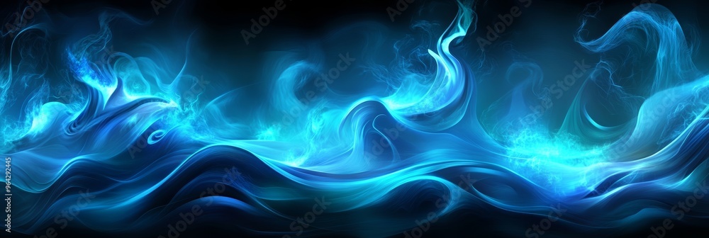Obraz premium A mesmerizing display of glowing blue waves undulates gracefully, evoking a sense of calm and mystery in a twilight ambiance