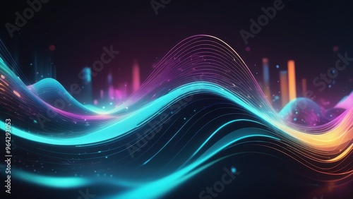 Abstract waves of light in vibrant colors, representing sound or data visualization.