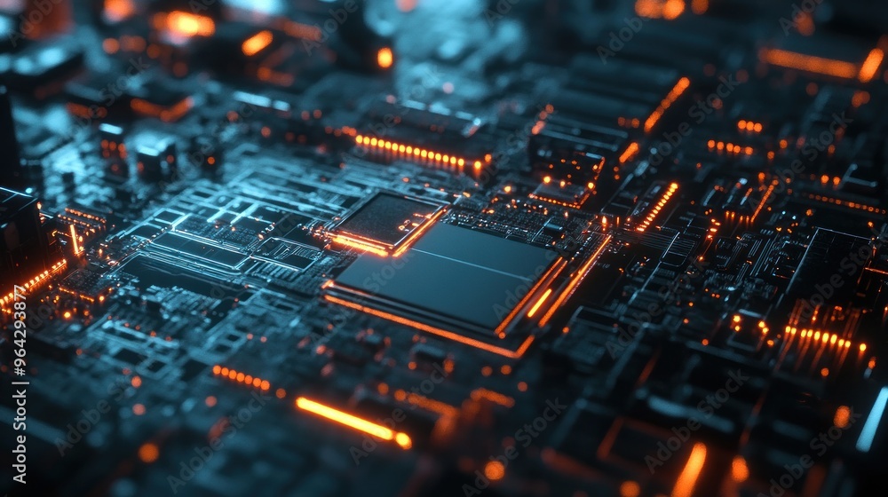 Circuit Board with Glowing Lines Circuit Board with Glowing Lines