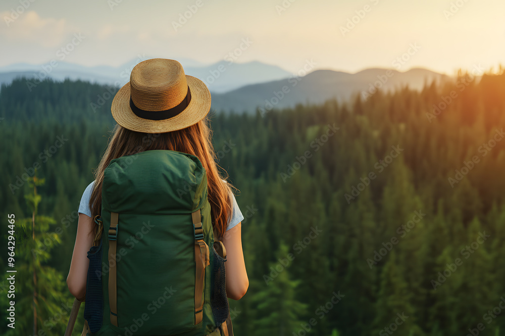 Woman Tourist Exploring Pine Forests | Adventurous Journey Venturing Into Nature's Wilderness Woman Tourist Exploring Pine Forests | Adventurous Journey Venturing Into Nature's Wilderness