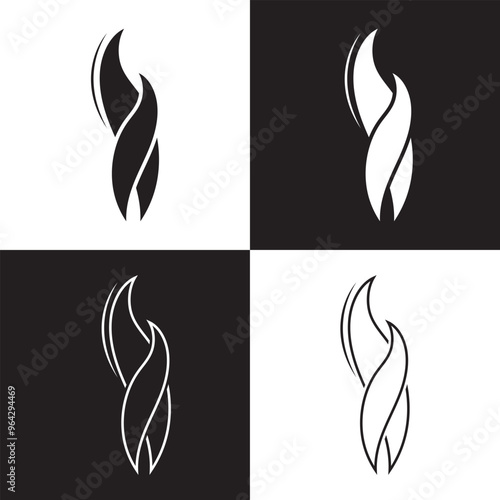 Smoke steam icon vector logo set. Smoke smell, steam aroma heat icon illustration.Hot vapor fire doodle line logo. Hit stink, coffee, fragrance flame elements. isolated on black and white background. 