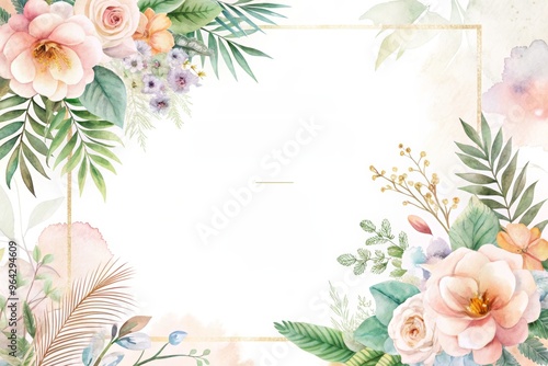 Wedding card template with flowers illustration
