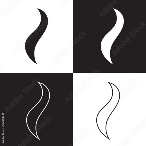 Smoke steam icon vector logo set. Smoke smell, steam aroma heat icon illustration.Hot vapor fire doodle line logo. Hit stink, coffee, fragrance flame elements. isolated on black and white background. 