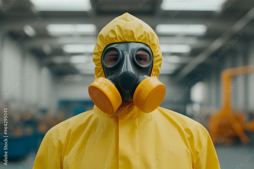 Worker Wearing a Gas Mask in a Factory | Industrial Safety and Hazardous Environment Protection Worker Wearing a Gas Mask in a Factory | Industrial Safety and Hazardous Environment Protection