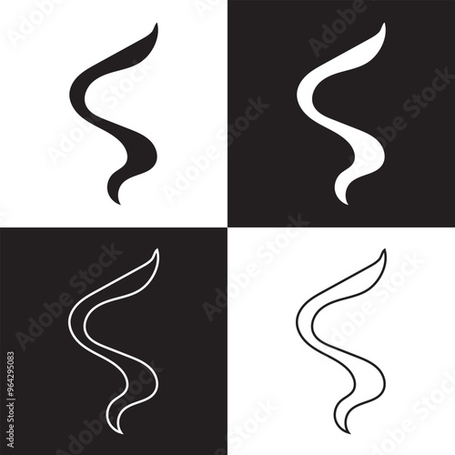 Smoke steam icon vector logo set. Smoke smell, steam aroma heat icon illustration.Hot vapor fire doodle line logo. Hit stink, coffee, fragrance flame elements. isolated on black and white background. 