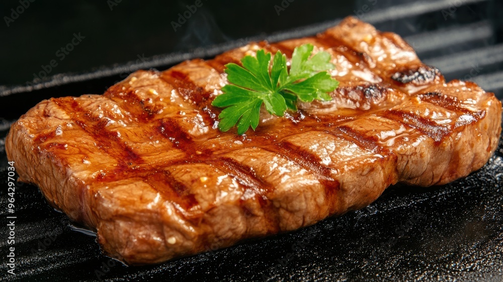 A close up of a steak on top of some kind of grill, AI A close up of a steak on top of some kind of grill, AI
