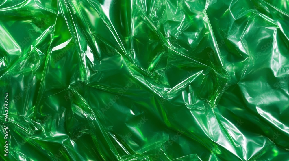 Fototapeta premium Abstract texture crumpled green plastic cellophane surface material