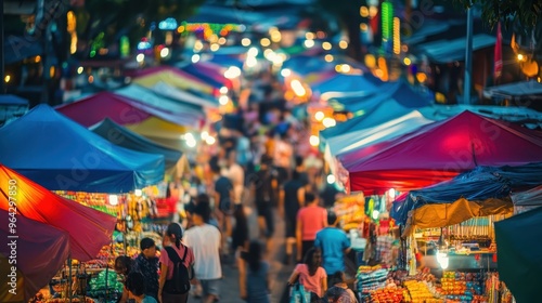 Wallpaper Mural Vibrant night market with colorful stalls and bustling crowd, offering a lively atmosphere and diverse range of products. Torontodigital.ca