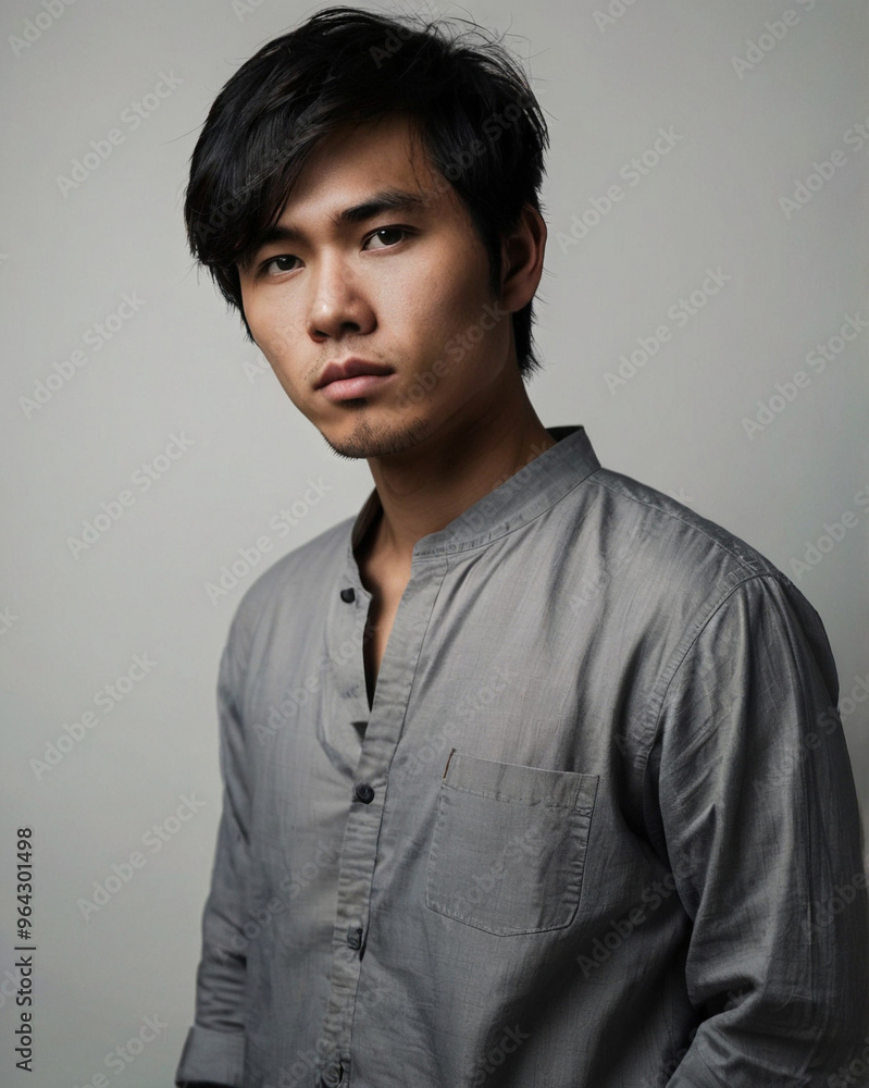 Obraz premium Asian Guy Portrait on White Background