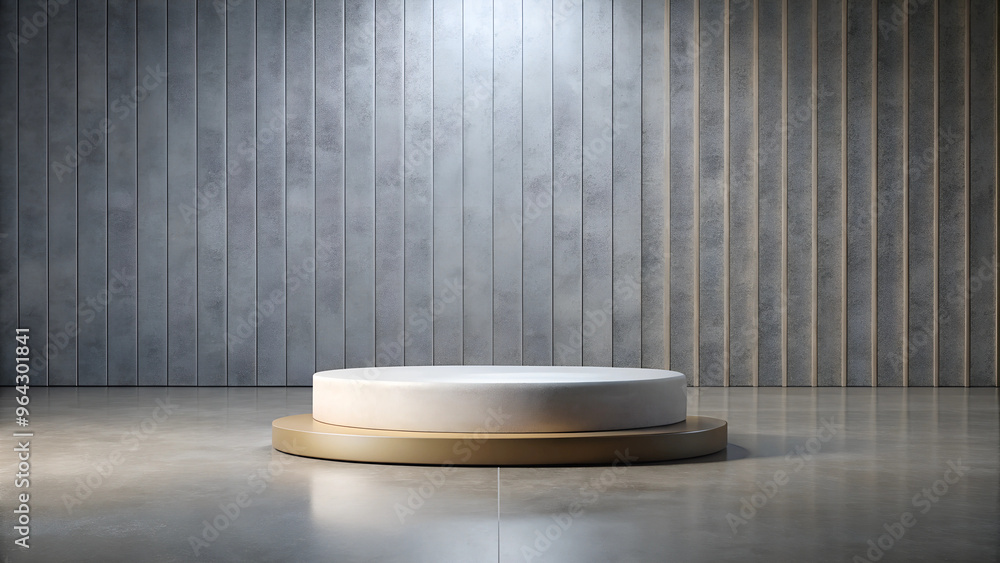 Minimalist stone podium for product demonstration, set against a sleek stone backdrop Minimalist stone podium for product demonstration, set against a sleek stone backdrop