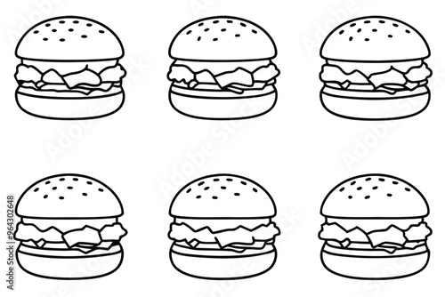 Set of Burger line art illustration 