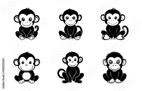 Monkey heads vector illustration silhouette shapes 