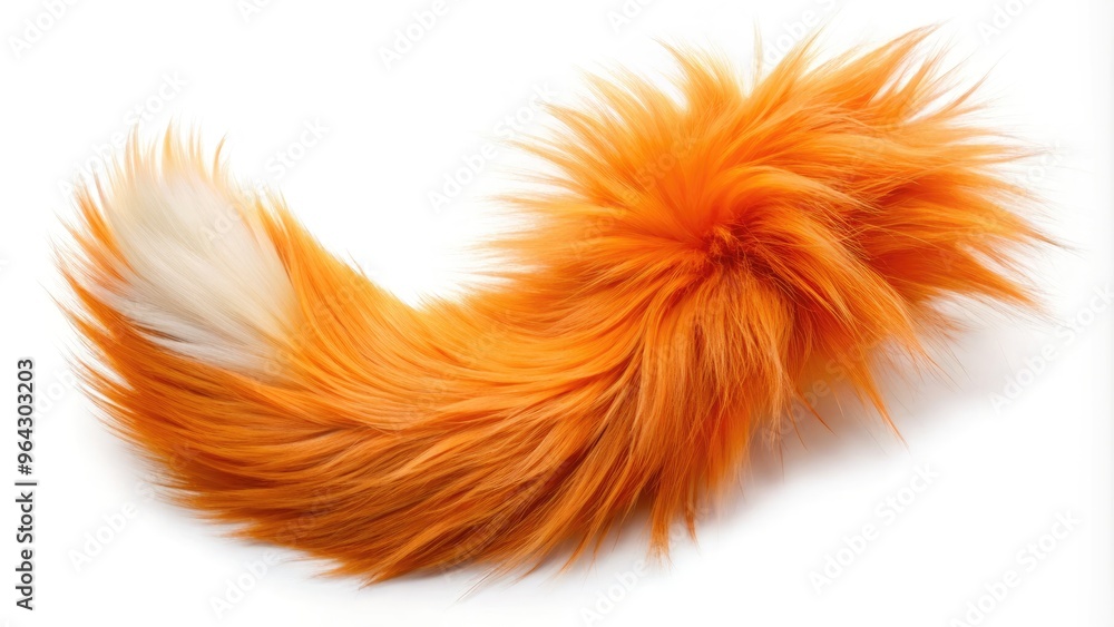 Vibrant orange fox tail with fluffy fur and playful wisps, isolated on white background, perfect for whimsical designs, illustrations, and creative storytelling elements. Vibrant orange fox tail with fluffy fur and playful wisps, isolated on white background, perfect for whimsical designs, illustrations, and creative storytelling elements.