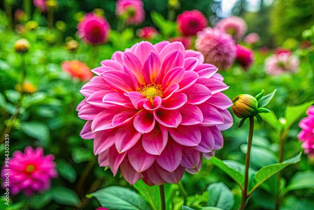 Vibrant Pink Petals Of A Blooming Flower Stand Out Amidst Lush Green Foliage, Creating A Captivating Contrast In Nature'S Symphony Of Colors. Vibrant Pink Petals Of A Blooming Flower Stand Out Amidst Lush Green Foliage, Creating A Captivating Contrast In Nature'S Symphony Of Colors.