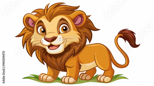 Funny cartoon lion cub on a white background