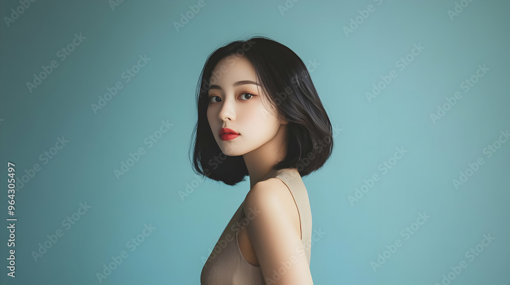 A chic Korean woman in her 30s, dressed in a sleek dress, posing for an Instagram-style profile picture, facing the camera A chic Korean woman in her 30s, dressed in a sleek dress, posing for an Instagram-style profile picture, facing the camera