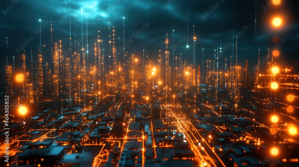 Naklejka premium Futuristic Cityscape: A Digital Metropolis