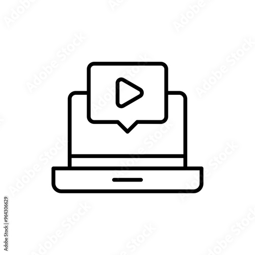 Laptop video outline icons, minimalist vector illustration ,simple transparent graphic element .Isolated on white background