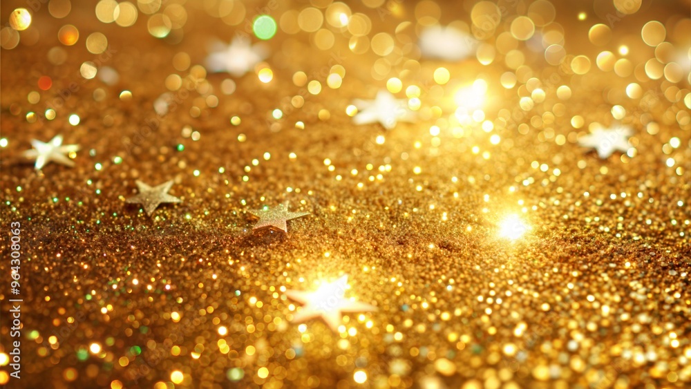 Golden stars and glitter on shimmering background, festive and magical design Golden stars and glitter on shimmering background, festive and magical design