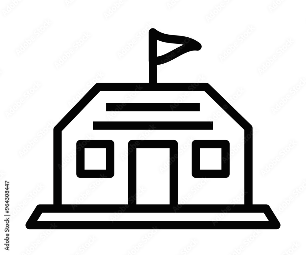 Outlined icon of a bunker with a flag on top. Vector illustration symbolizing shelter, security, or military fortification. Editable stroke. Outlined icon of a bunker with a flag on top. Vector illustration symbolizing shelter, security, or military fortification. Editable stroke.