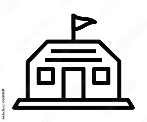 Outlined icon of a bunker with a flag on top. Vector illustration symbolizing shelter, security, or military fortification. Editable stroke.