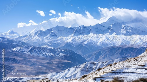 Wallpaper Mural Snow-Capped Mountain Range Under a Blue Sky Torontodigital.ca