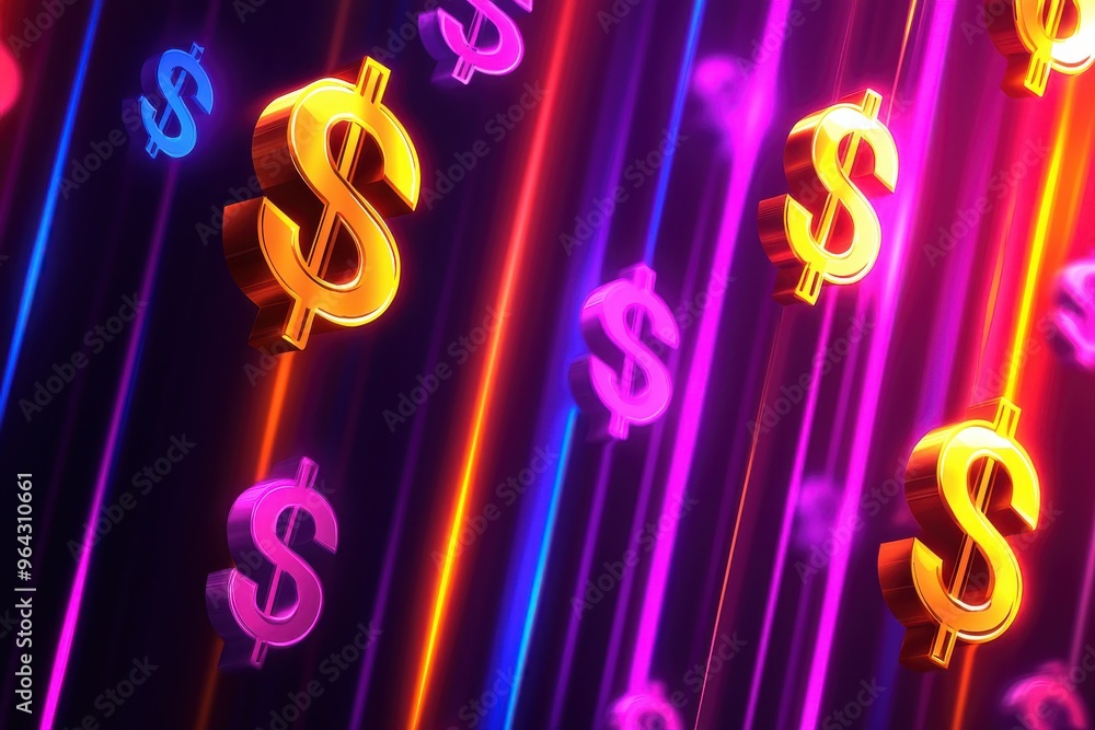 Neon dollar sign symbols in vibrant pink and yellow colors Neon dollar sign symbols in vibrant pink and yellow colors
