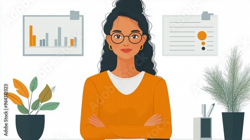 Portrait of a Woman in Office with Plants and Charts in Background photo