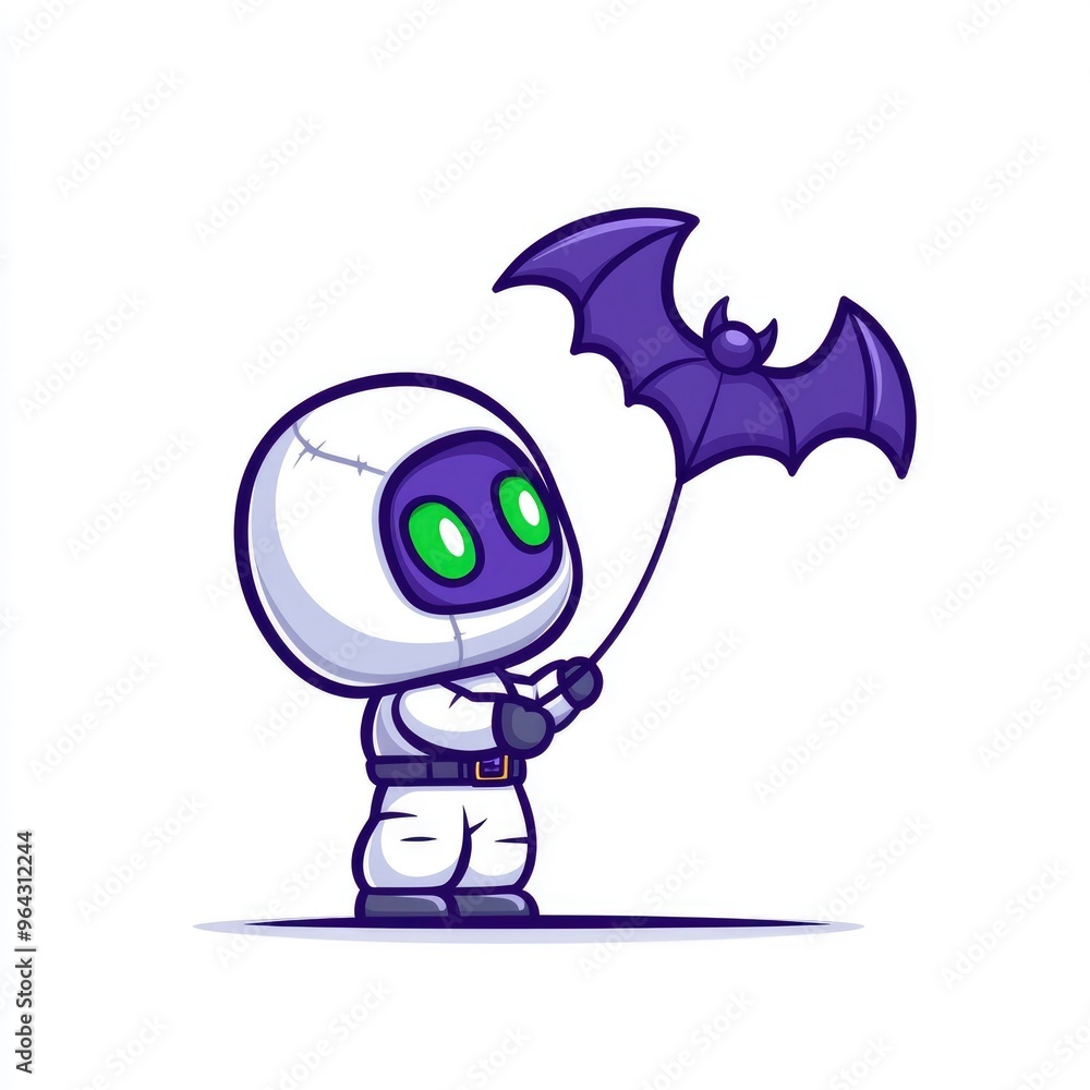 Fototapeta premium Cute Robot Holding a Bat Umbrella