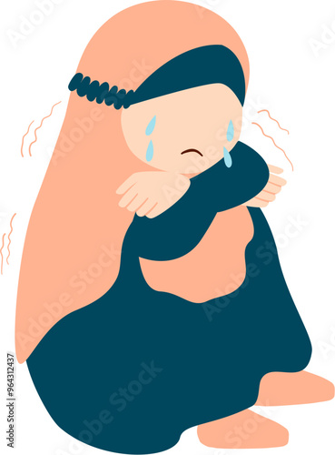 Muslim girl sad illustration