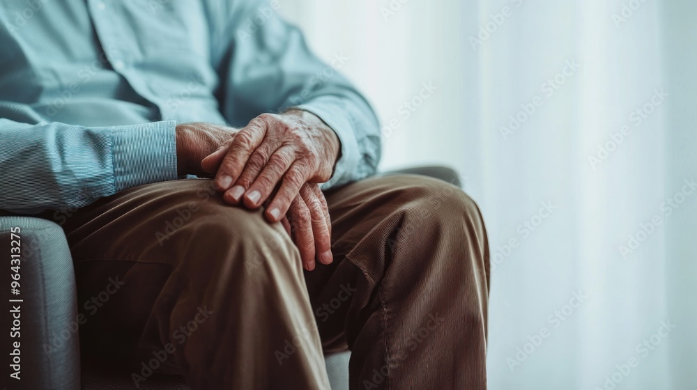 Close-up of a Man's Hands Resting on His Lap Close-up of a Man's Hands Resting on His Lap