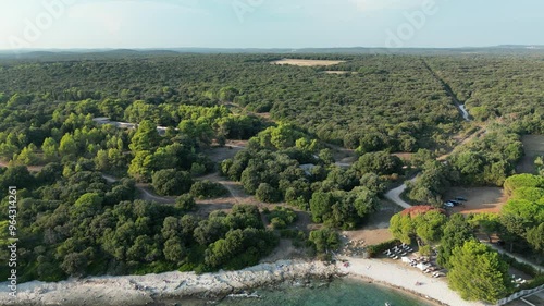 Croatia, Istria, Pula, aerial view to coastline with boats and seaground photo