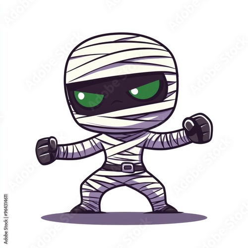 Cute Cartoon Mummy Character in Fighting Pose