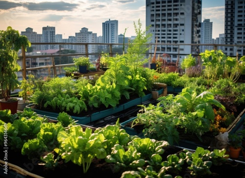 Rooftop garden of vegetables and plants