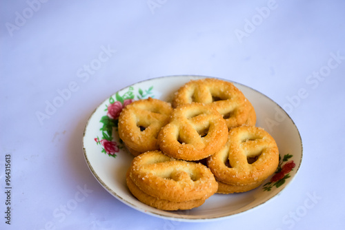 Danish butter cookies, Close up of butter cookies coated with white sugar, sweet cookies