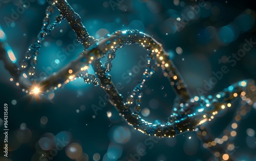 DNA Strand with Bokeh and Glowing Particles