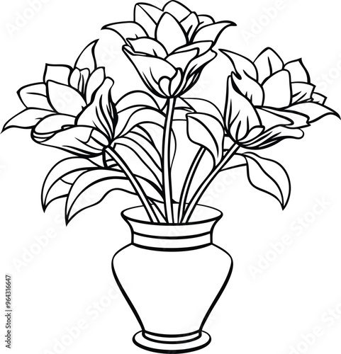 Interior flower vases, plant bouquets in flowerpots and floral pots, vector.