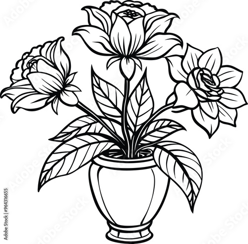Interior flower vases, plant bouquets in flowerpots and floral pots, vector.