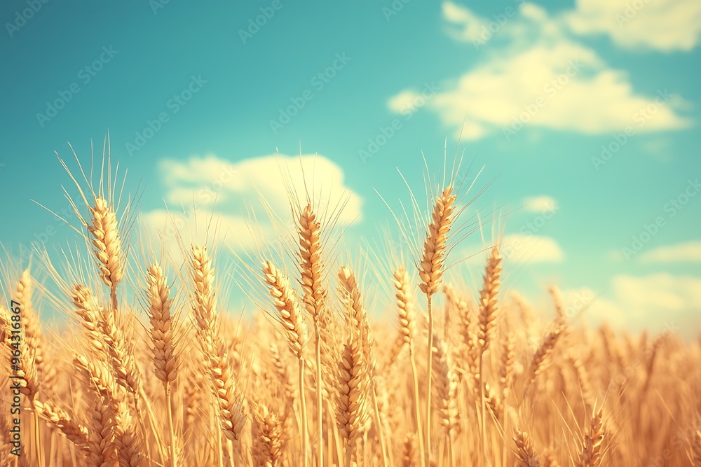 Golden Wheat Field Under Clear Blue Skies Golden Wheat Field Under Clear Blue Skies